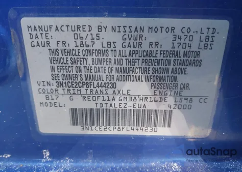 2015 Nissan Versa Note Sl из США, поврежденный, VIN 3N1CE2CP8FL444230